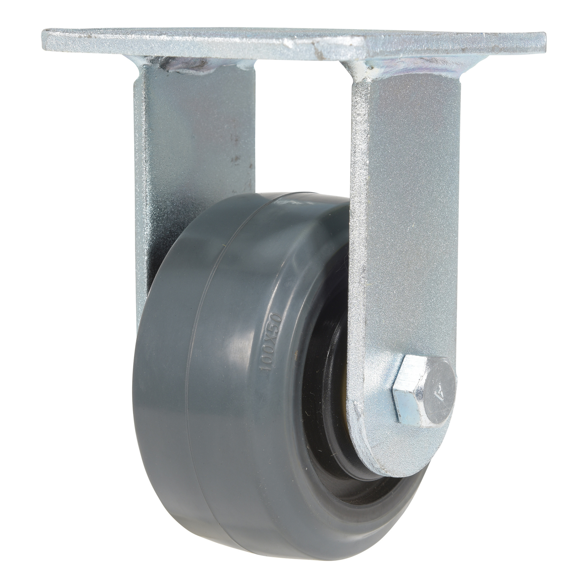 Vestil Rubber Rigid Caster - 4in. x 2in., 551-Lb. Capacity, Non-Marking, Gray, Model# CST-KSM-4X2MR-R